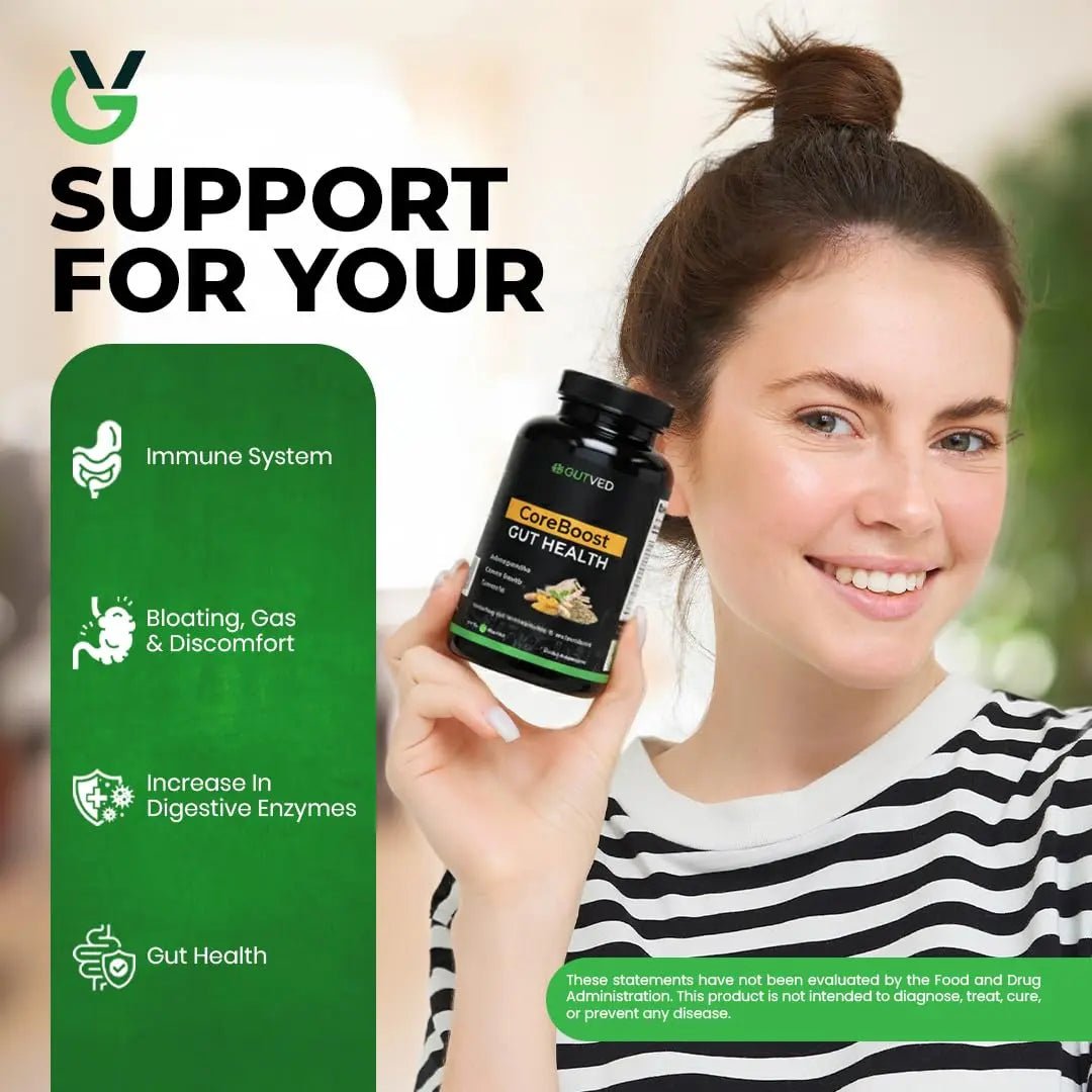GUTVED Bloating & Gas Relief Probiotic for Women & Men | 9-in-1 Gut & Digestive Support with Probiotics, Prebiotic Inulin, Turmeric, Ginger & Fennel | Daily Plant-Based Capsules, 60 Count - Maple Wellness Supplements