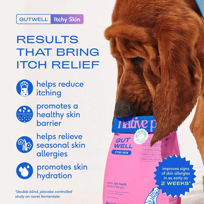 GutWell Itchy Skin - Dog Itching Skin Relief & Seasonal Allergy Itch Relief for Dogs - Promotes Skin Hydration, Elasticity & Healthy Barrier with Triple-biotic Blend, Zinc, & Vitamin E - 60 Scoops - Maple Wellness Supplements