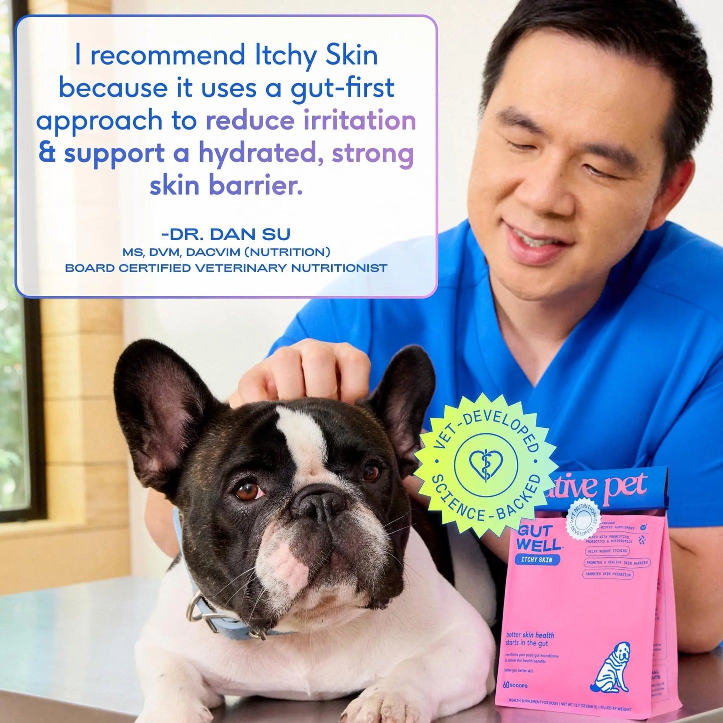 GutWell Itchy Skin - Dog Itching Skin Relief & Seasonal Allergy Itch Relief for Dogs - Promotes Skin Hydration, Elasticity & Healthy Barrier with Triple-biotic Blend, Zinc, & Vitamin E - 60 Scoops - Maple Wellness Supplements