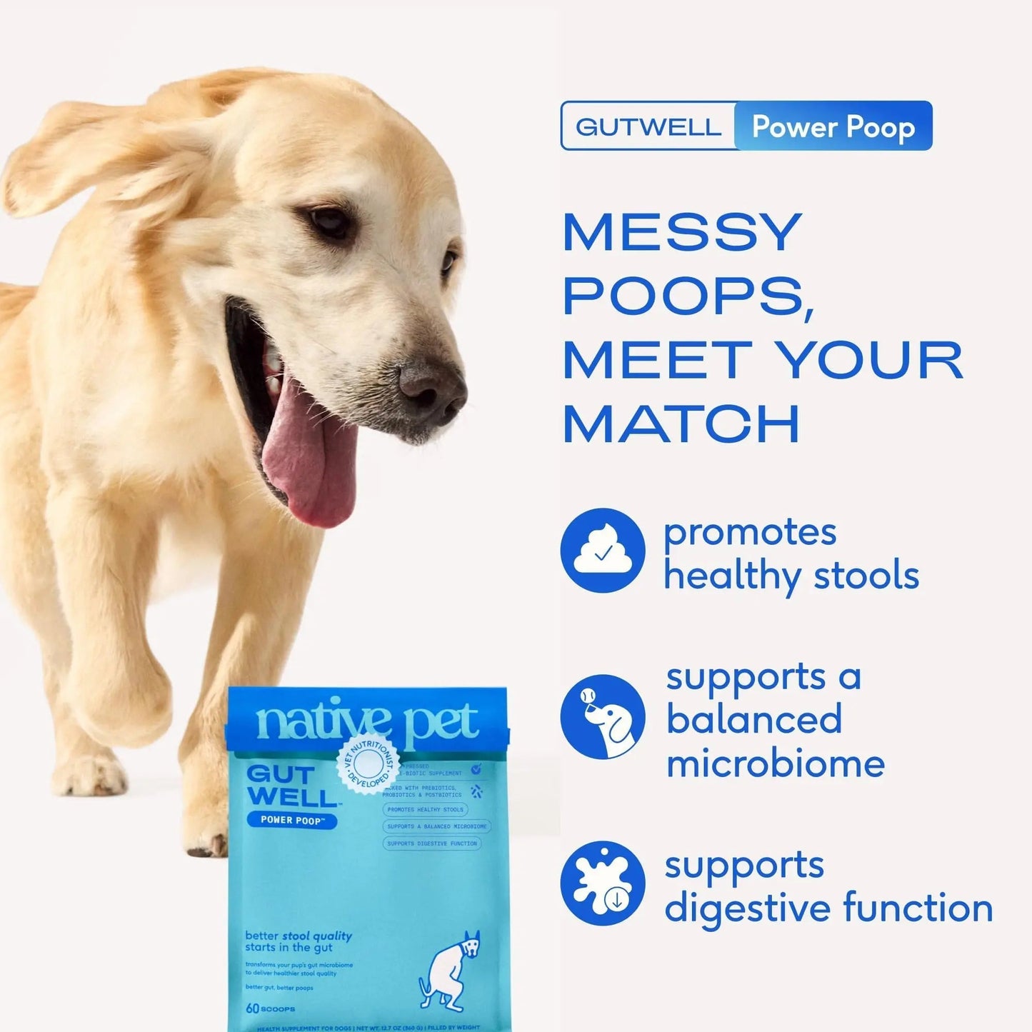 GutWell Power Poop - Digestive Enzymes & Fiber for Dogs - Dog Fiber Supplements Help with Diarrhea Relief, Upset Stomach, Pet Gas & Gut Health with Targeted Triple-Biotic Blend & M-Fiber - 60 Scoops - Maple Wellness Supplements