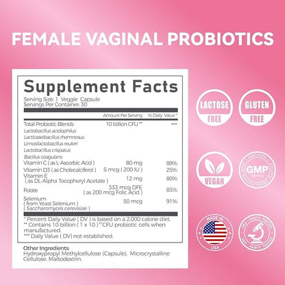 Gynable Vaginal Probiotics for Women Odor & Itch Support, Urinary | pH Balance, Female Probiotics 10 Billion CFU Lactobacillus Probiotics Blend,Selenium-Vitamin C/E/D3 Promote Immune Health,60 Count - Maple Wellness Supplements