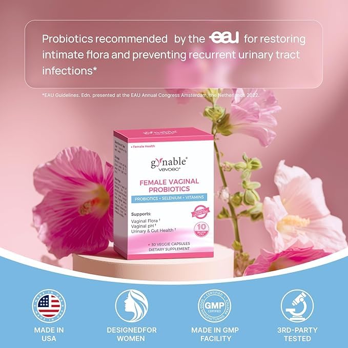 Gynable Vaginal Probiotics for Women Odor & Itch Support, Urinary | pH Balance, Female Probiotics 10 Billion CFU Lactobacillus Probiotics Blend,Selenium-Vitamin C/E/D3 Promote Immune Health,60 Count - Maple Wellness Supplements