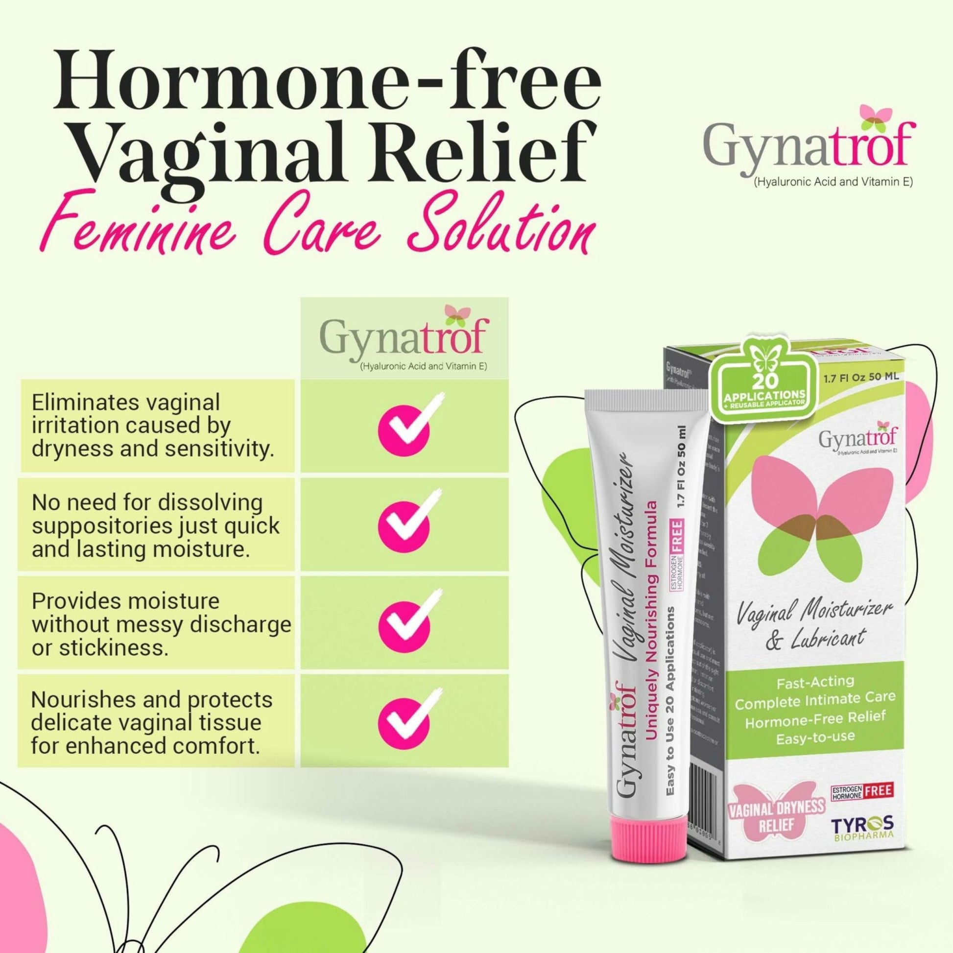 Gynatrof Vaginal Moisturizer, Long-Lasting for Vaginal Dryness & Irritation, Hormone-Free Hyaluronic Acid & Vitamin E Feminine Care, Daily Hydration For Intimate Feminine Care, 1.7 fl oz - Maple Wellness Supplements