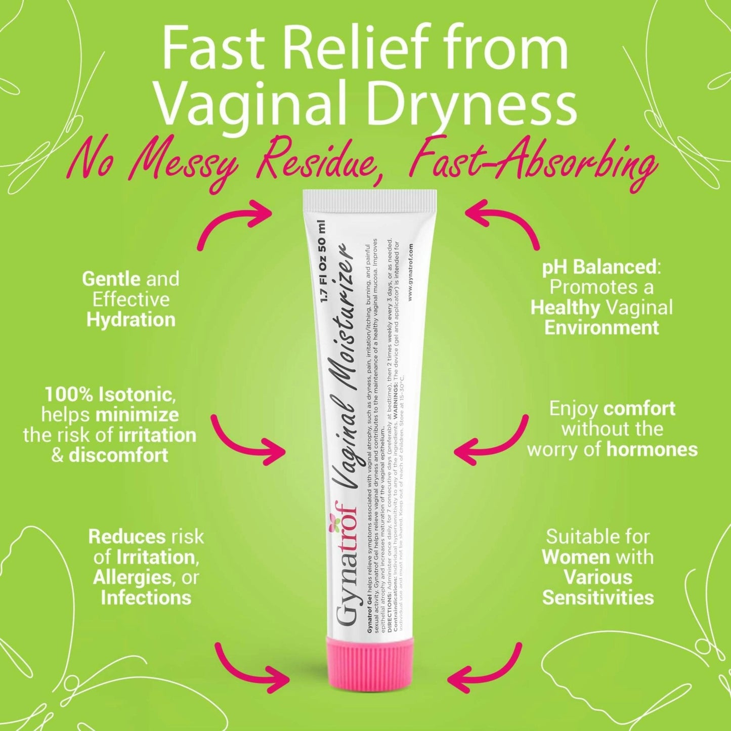 Gynatrof Vaginal Moisturizer, Long-Lasting for Vaginal Dryness & Irritation, Hormone-Free Hyaluronic Acid & Vitamin E Feminine Care, Daily Hydration For Intimate Feminine Care, 1.7 fl oz - Maple Wellness Supplements