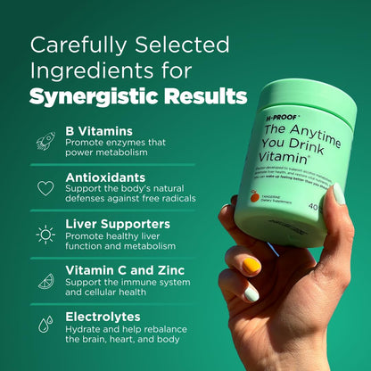 H-PROOF The Anytime You Drink Vitamin, Liver Health & Immunity Support with Electrolytes, Milk Thistle, and Vitamins B & C - 40 Chewable Tablets - Maple Wellness Supplements