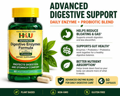 H4U Advanced Digestive Enzymes with Probiotics & Prebiotics – Multi Enzyme Supplement for Gut Health, Digestion Support, Bloating Relief & Stomach Comfort, - Maple Wellness Supplements