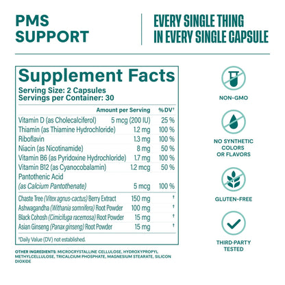 Habit PMS Support Supplement for Women (60 Capsules) - Supports Premenstrual Symptoms & Stress, Hormone Balance, Mood, B Vitamins, Vitamin D, Chasteberry, Ashwagandha, Gluten-Free, Non-GMO (1 Pack) - Maple Wellness Supplements