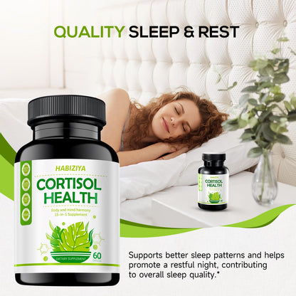 HABIZIYA Cortisol Manager Supplement for Women and Men Adrenal Support with Ashwagandha, Rhodiola Rosea, Holy Basil, Mood & Sleep Support - Non-GMO, Vegan Capsules (60 Count) - Maple Wellness Supplements