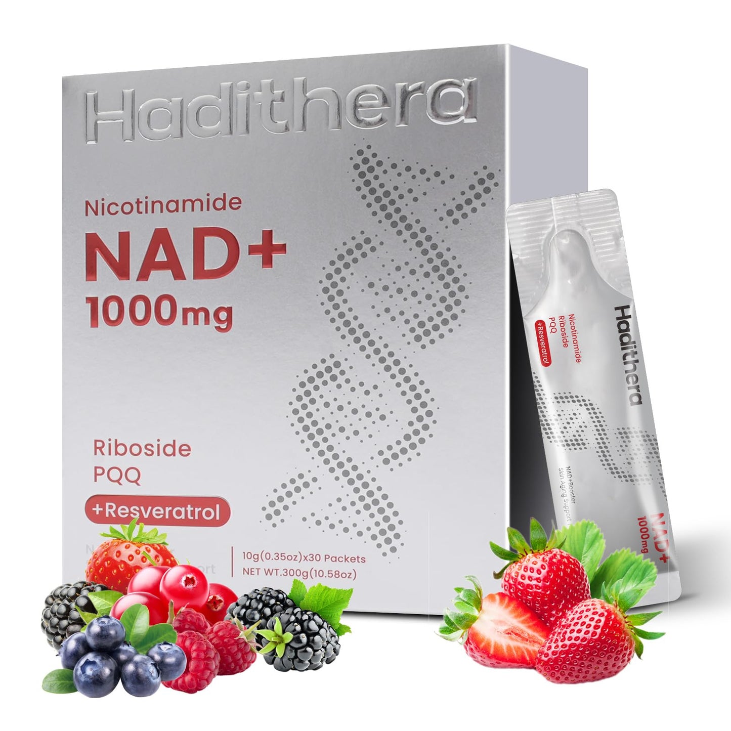 Haditheran NAD Supplement 1000mg Synergistic Blend with Nicotinamide Riboside, PQQ & Resveratrol - Premium Anti-Aging Supplement for Cellular Energy, Mental Clarity and Longevity (30 Packets) - Maple Wellness Supplements