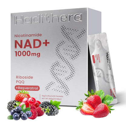 Haditheran NAD Supplement 1000mg Synergistic Blend with Nicotinamide Riboside, PQQ & Resveratrol - Premium Anti-Aging Supplement for Cellular Energy, Mental Clarity and Longevity (30 Packets) - Maple Wellness Supplements