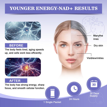 Haditheran NAD Supplement 1000mg Synergistic Blend with Nicotinamide Riboside, PQQ & Resveratrol - Premium Anti-Aging Supplement for Cellular Energy, Mental Clarity and Longevity (30 Packets) - Maple Wellness Supplements