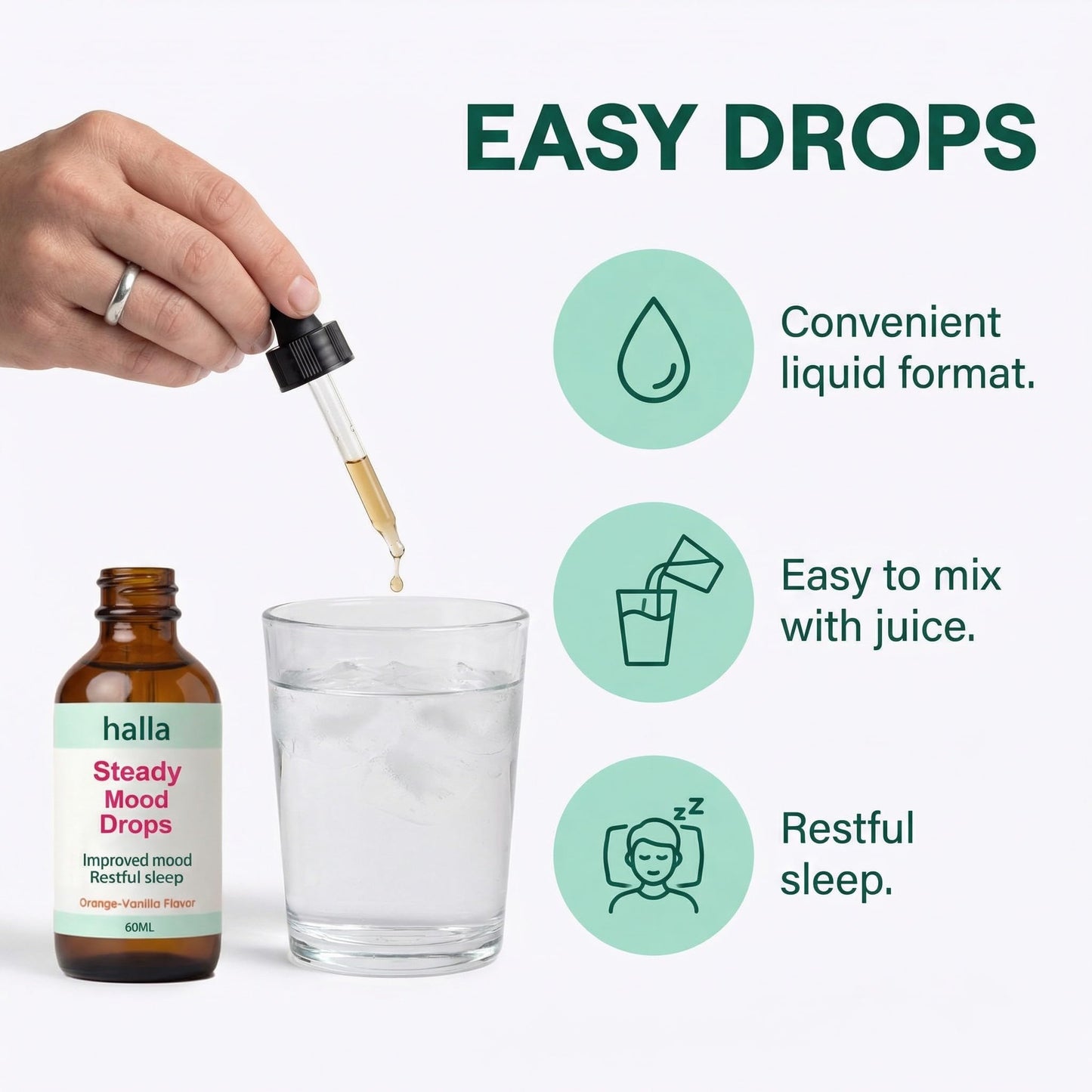 Halla Steady Mood Drops, with Saffron Extract – Fast Absorption Cognitive & Emotional Balance Supplement – Advanced Brain Nutrient Blend – Orange Vanilla Flavor, 2 fl oz - Maple Wellness Supplements
