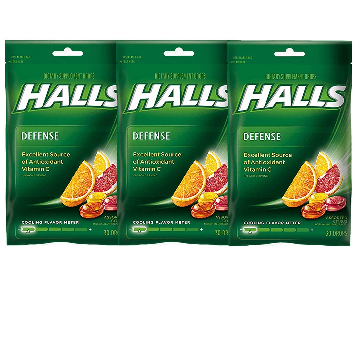 Halls Defense Vitamin C Drops Assorted Citrus - 30 ct, Pack of 3 - Maple Wellness Supplements