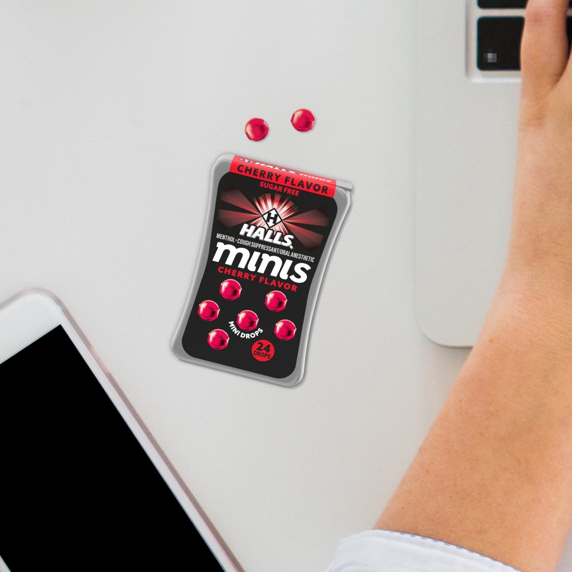 HALLS Minis Cherry Flavor Sugar Free Cough Drops, 48 Drops - Maple Wellness Supplements