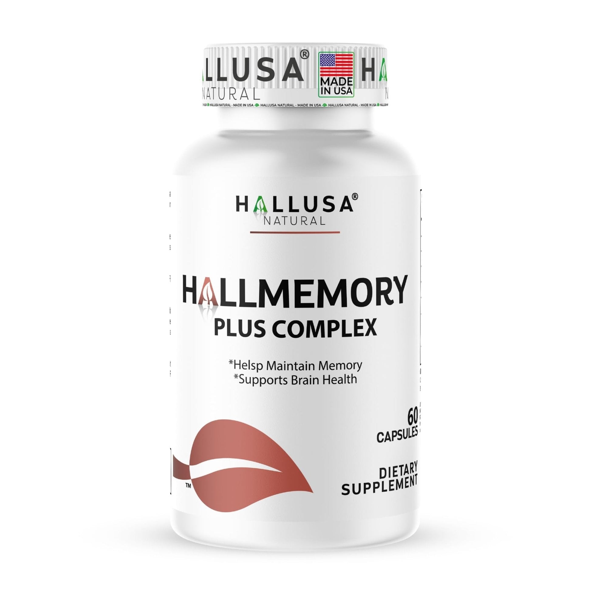 Hallusa Natural Brain Health Supplement Capsules 1680mg, Ginkgo Biloba, B Vitamins & Choline, Memory & Focus Support, Brain Booster for Men & Women, 60 Count - Maple Wellness Supplements