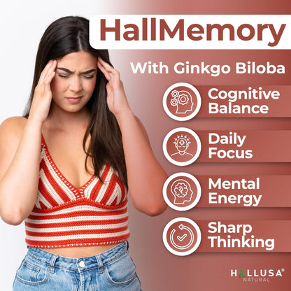 Hallusa Natural Brain Health Supplement Capsules 1680mg, Ginkgo Biloba, B Vitamins & Choline, Memory & Focus Support, Brain Booster for Men & Women, 60 Count - Maple Wellness Supplements