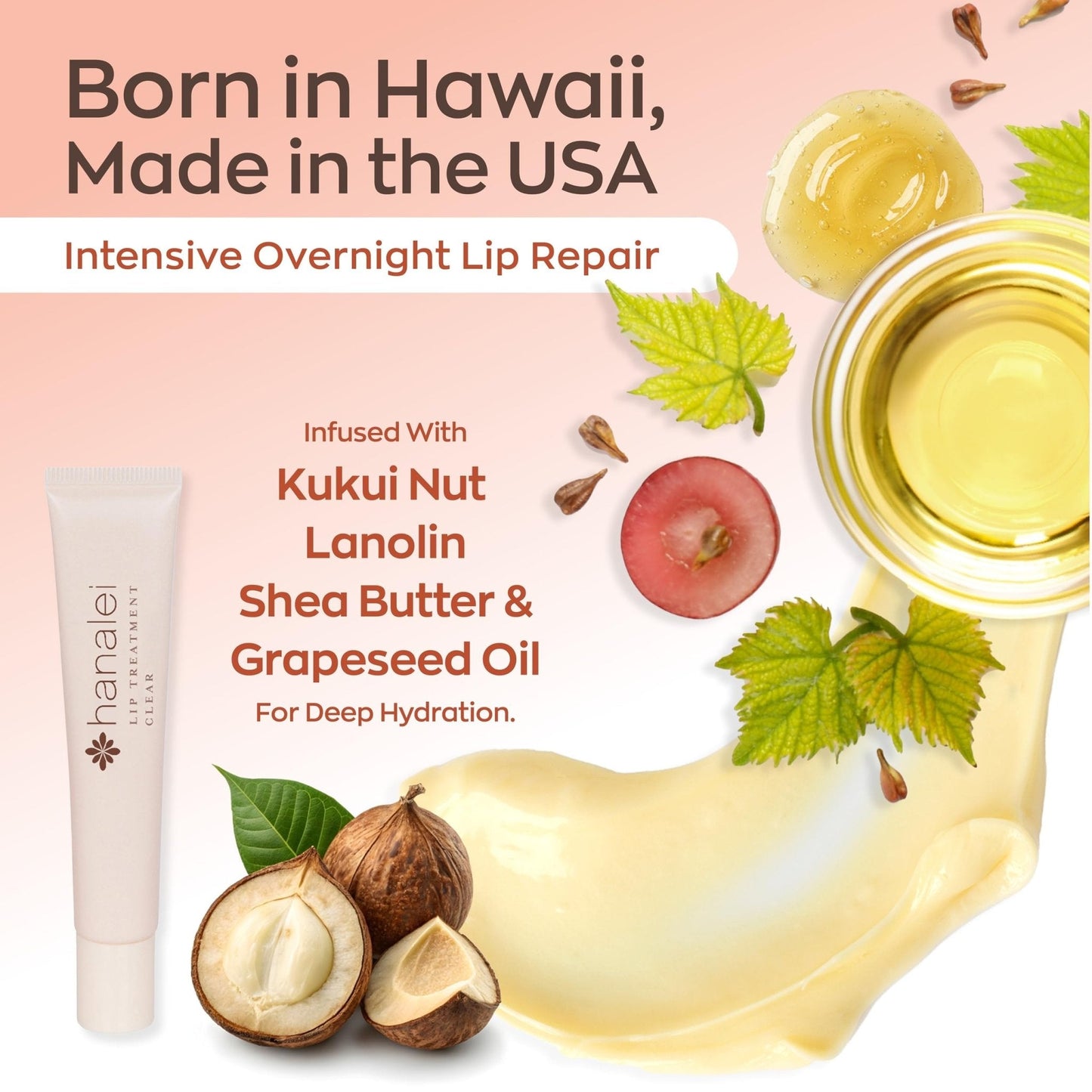 Hanalei Lip Treatment for Dry, Chapped Lips – Intensive Overnight Moisturizer with Kukui Oil - Maple Wellness Supplements