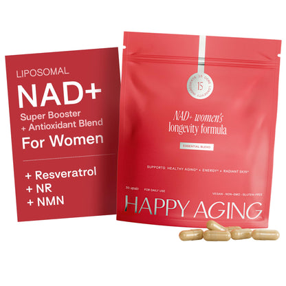 Happy Aging Essential Longevity Formula, NAD+ Super Booster with NR, NMNH & Liposomal β-NAD+, Organic Antioxidant Superfruit Blend for Cellular Energy, Skin Hydration & Daily Vitality, 30 Capsules - Maple Wellness Supplements