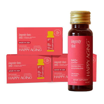 Happy Aging Liquid NAD+ Resveratrol Supplement, NMN Alternative, Liposomal Nicotinamide Riboside & Antioxidants for Energy Support, Brain Health, Firm Skin, Twice Weekly Use, 30 Shots - Maple Wellness Supplements
