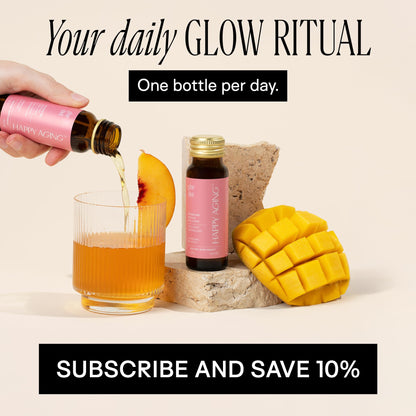 Happy Aging Marine Collagen Peptides Glow Shot 10,000mg - Liquid Collagen for Women with Liposomal Delivery - Promotes Skin Hydration, Elasticity & Radiance - Supports Hair & Nails, 10 Shots - Maple Wellness Supplements