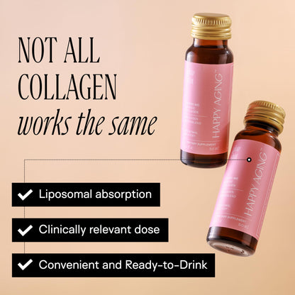 Happy Aging Marine Collagen Peptides Glow Shot 10,000mg - Liquid Collagen for Women with Liposomal Delivery - Promotes Skin Hydration, Elasticity & Radiance - Supports Hair & Nails, 10 Shots - Maple Wellness Supplements