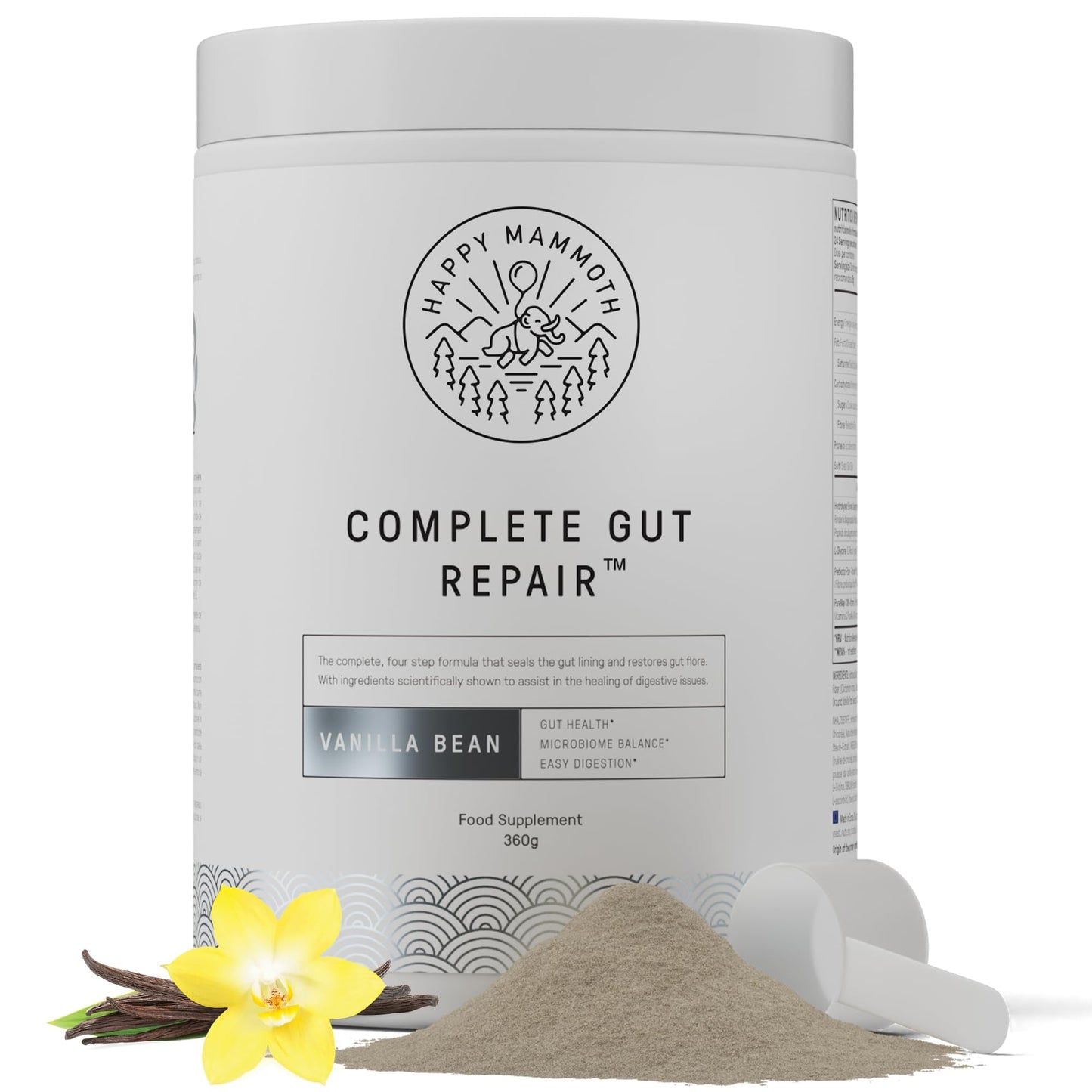 Happy Mammoth Complete Gut Repair Probiotic, Prebiotic, Fiber & Collagen Supplement for Gut Health, Digestion, Healthy Gut Microbiome, Reduces Constipation - Maple Wellness Supplements