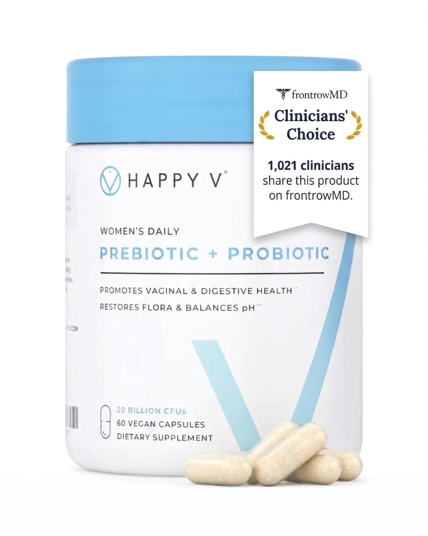 Happy V Dr. Formulated Vaginal Probiotics for Women Odor & Itch Support, Urinary & Gut Health, pH Balance | Womens Daily Probiotic - Maple Wellness Supplements