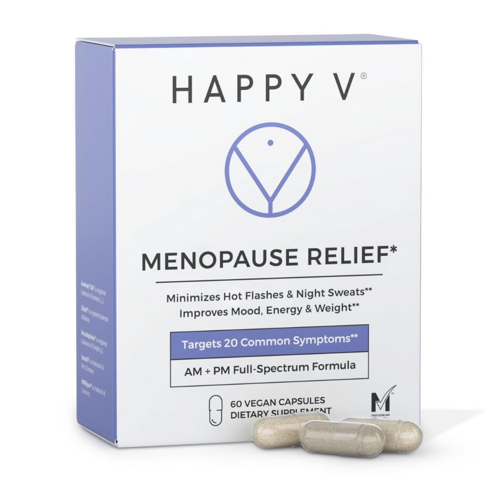 Happy V Menopause Relief Supplement for Women – Hormone Balance, Hot Flash & Night Sweat Support, Mood & Energy Booster, Vaginal Wellness, Perimenopause & Postmenopause Support – 60 Vegan Capsules - Maple Wellness Supplements