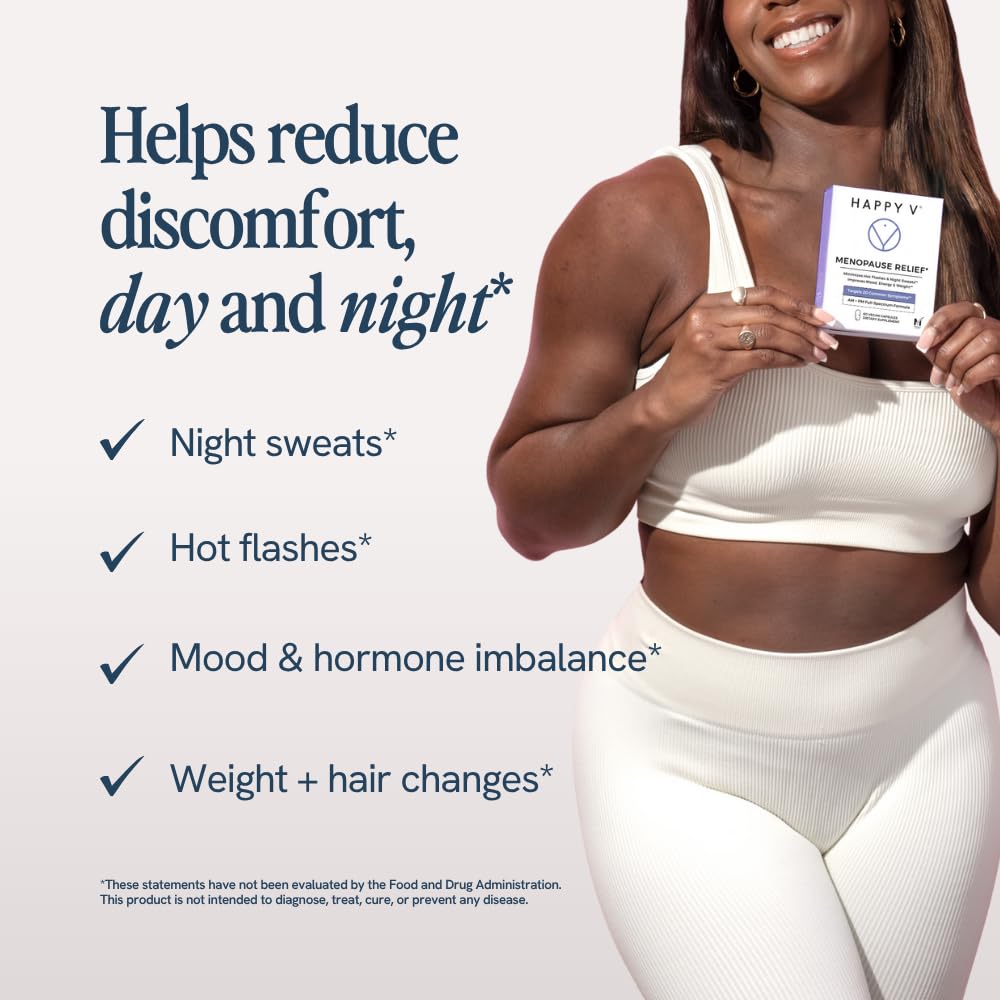 Happy V Menopause Relief Supplement for Women – Hormone Balance, Hot Flash & Night Sweat Support, Mood & Energy Booster, Vaginal Wellness, Perimenopause & Postmenopause Support – 60 Vegan Capsules - Maple Wellness Supplements