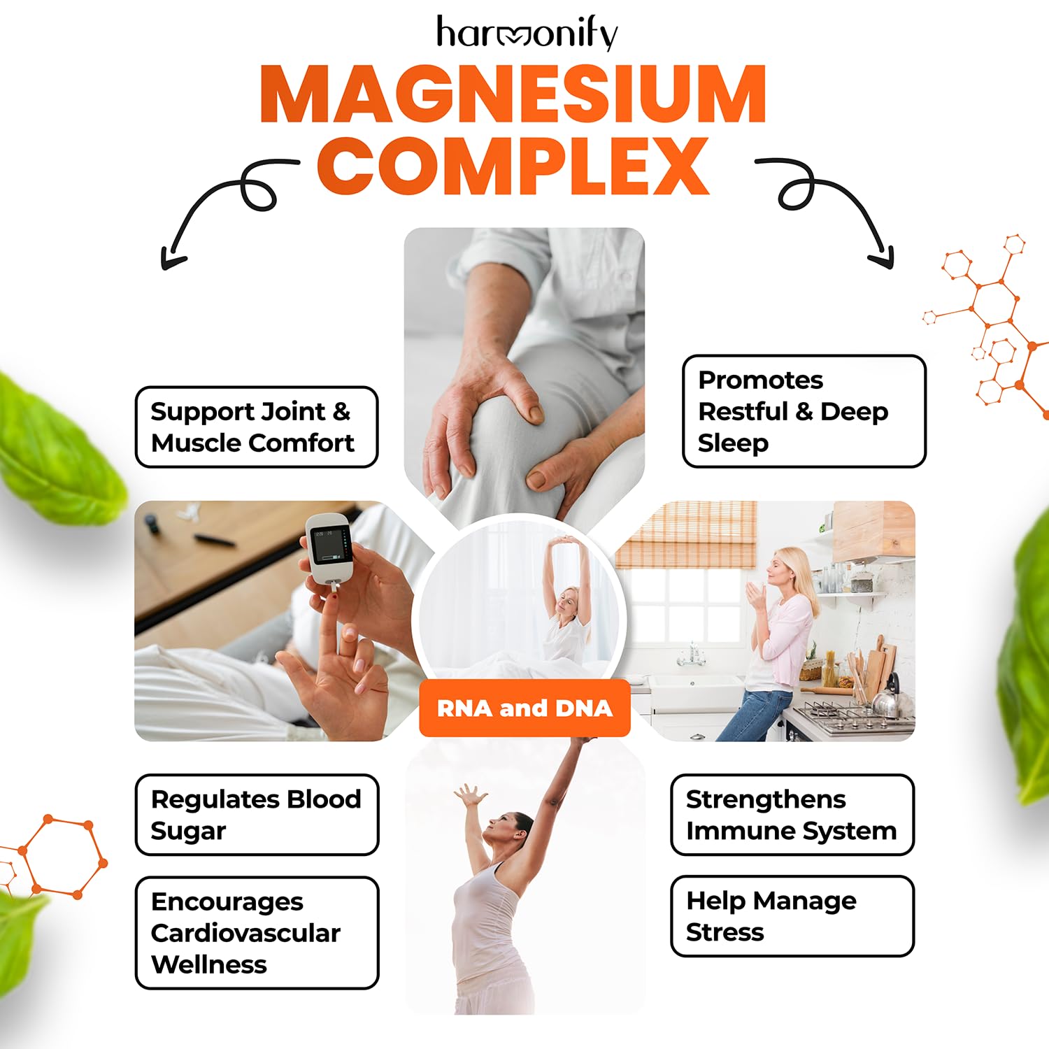 HARMONIFY Magnesium Glycinate Citrate Malate Aspartate Gluconate, 5 in 1 Formula, 120 Purified Veggie Capsule, 1000 mg, Gluten Free, Non-GMO, 60 Days Serving - Maple Wellness Supplements