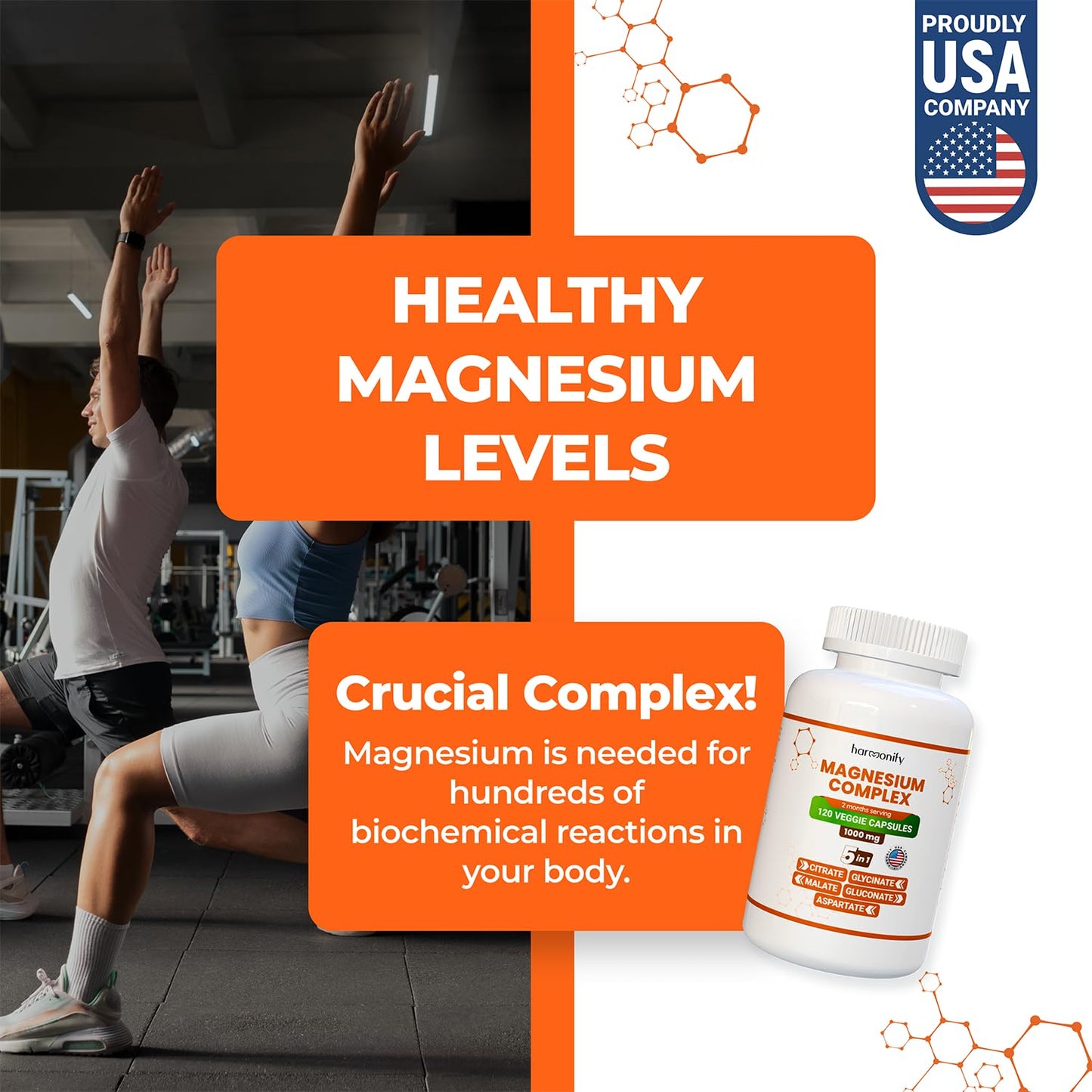 HARMONIFY Magnesium Glycinate Citrate Malate Aspartate Gluconate, 5 in 1 Formula, 120 Purified Veggie Capsule, 1000 mg, Gluten Free, Non-GMO, 60 Days Serving - Maple Wellness Supplements
