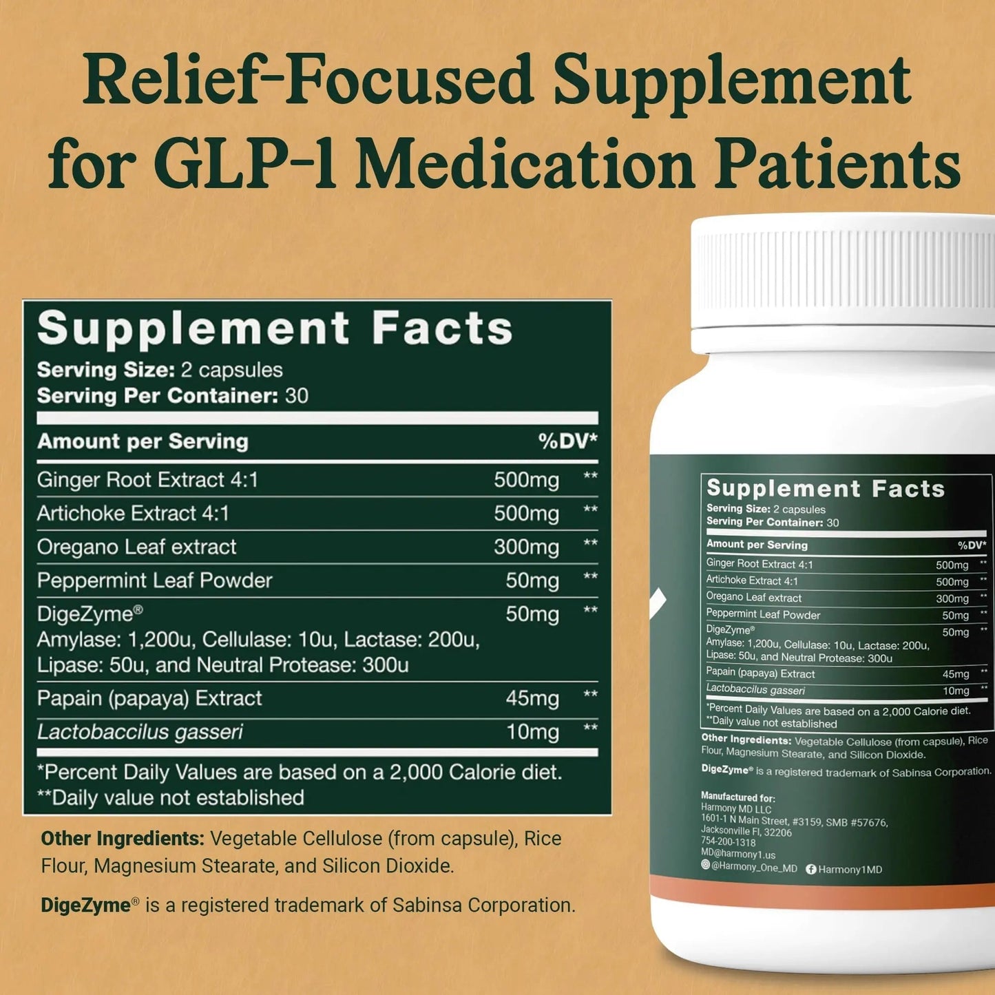 Harmony-1 Gut Health Supplement — Digestive Enzymes + Probiotics for Bloating Relief & Digestive Comfort — GLP-1 Friendly Digestive Support — 60 Capsules - Maple Wellness Supplements