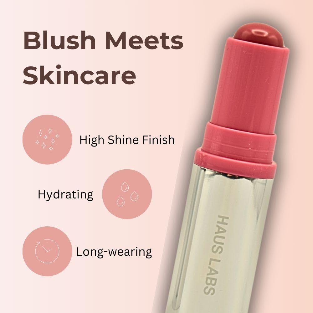 Haus Labs Color Fuse Longwear Hydrating Glassy Lip + Cheek Blush Balm Stick - Glassy Rosette - Maple Wellness Supplements