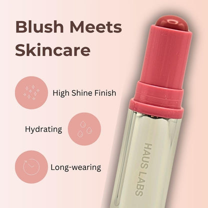 Haus Labs Color Fuse Longwear Hydrating Glassy Lip + Cheek Blush Balm Stick - Glassy Rosette - Maple Wellness Supplements