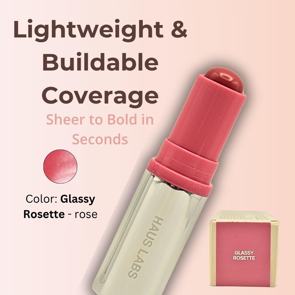 Haus Labs Color Fuse Longwear Hydrating Glassy Lip + Cheek Blush Balm Stick - Glassy Rosette - Maple Wellness Supplements