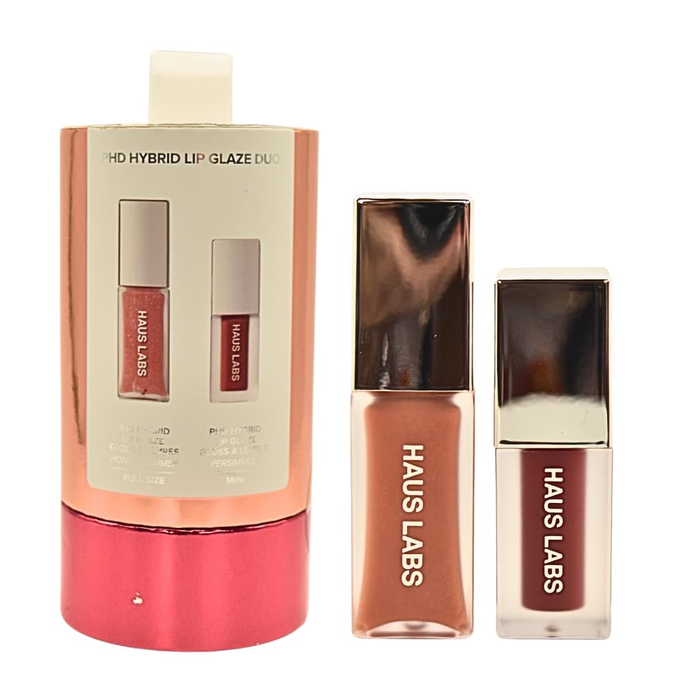 Haus Labs PHD Hybrid Innovation Plumping Lip Glaze Duo - Honey Shimmer Full Size & Persimmon Mini - Maple Wellness Supplements