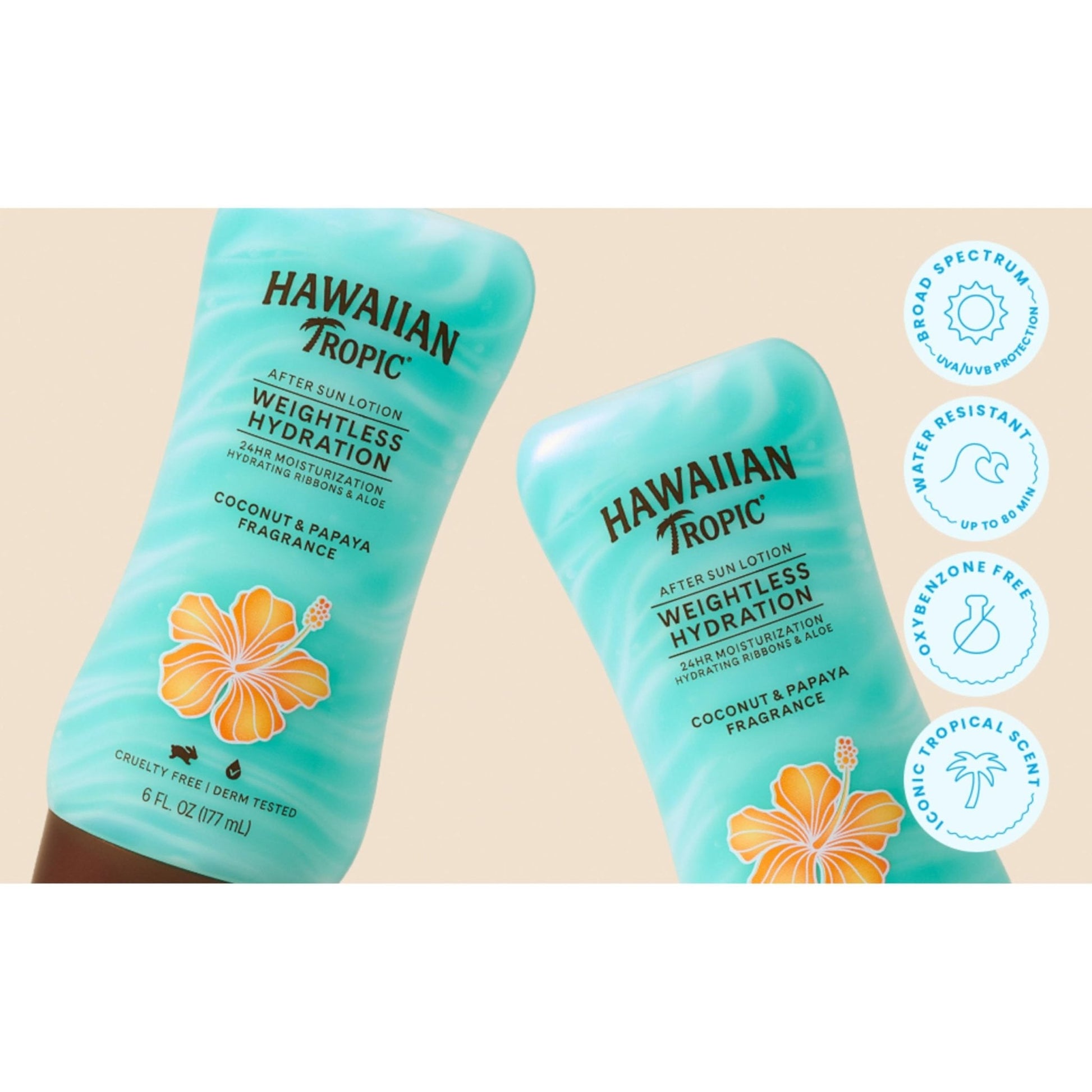 Hawaiian Tropic Weightless Hydration After Sun Lotion with Aloe, 6Fl Oz Twin Pack, Hawaiian Tropic Lotion, Moisturizing Lotion - Maple Wellness Supplements