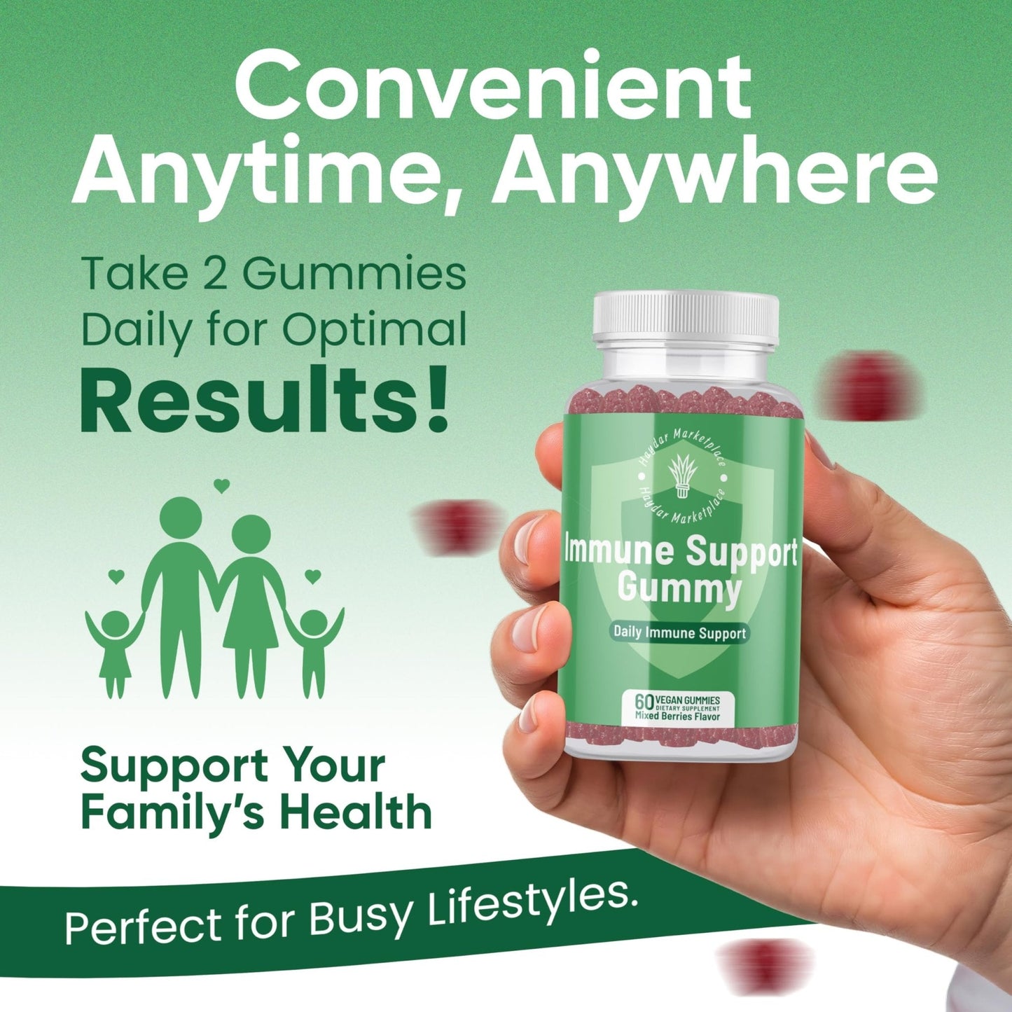 Haydar Marketplace Immune Boosters for Adults - Vegan Immune Support Gummies with Vitamins C & D, Zinc, Magnesium, Probiotics - Maple Wellness Supplements