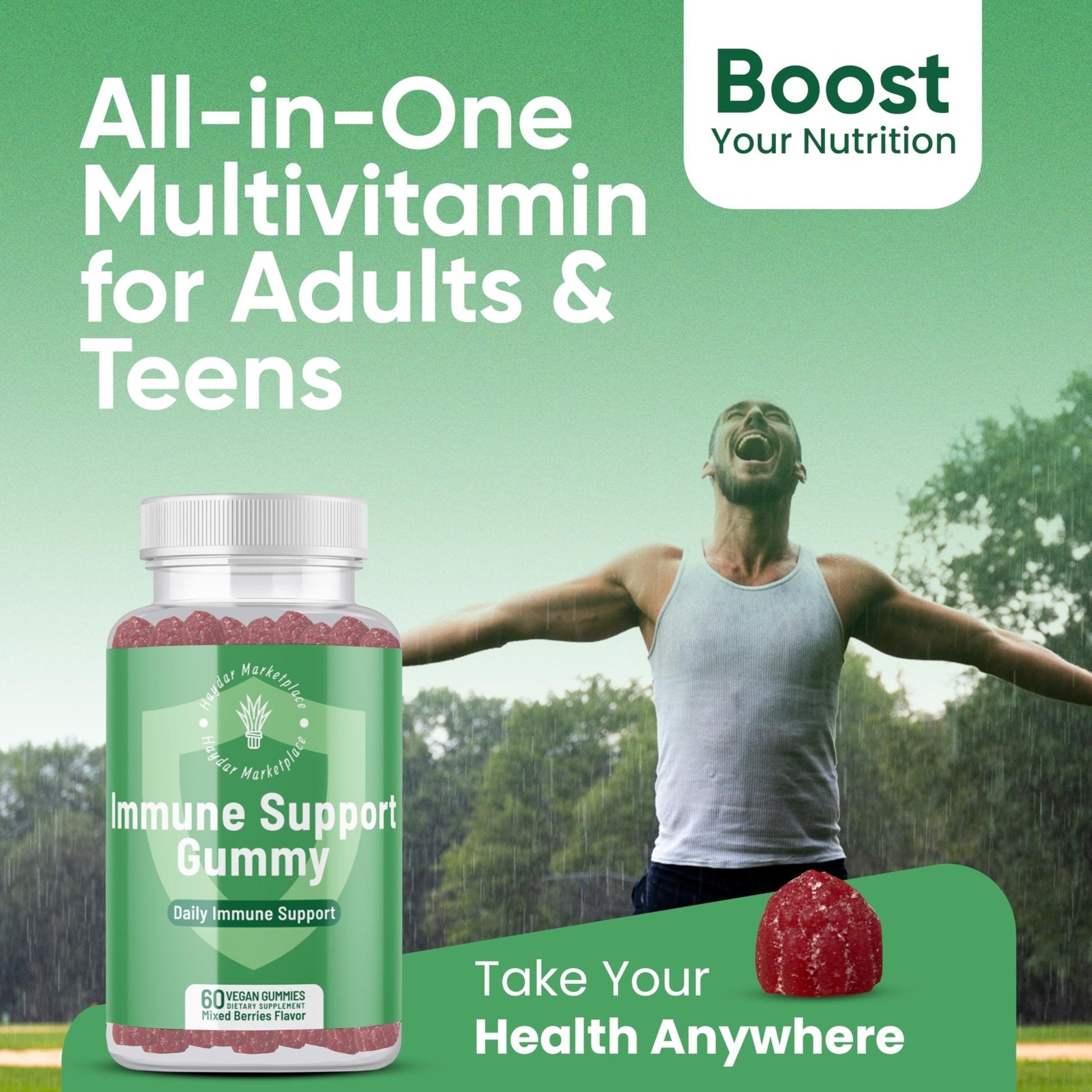 Haydar Marketplace Immune Boosters for Adults - Vegan Immune Support Gummies with Vitamins C & D, Zinc, Magnesium, Probiotics - Maple Wellness Supplements
