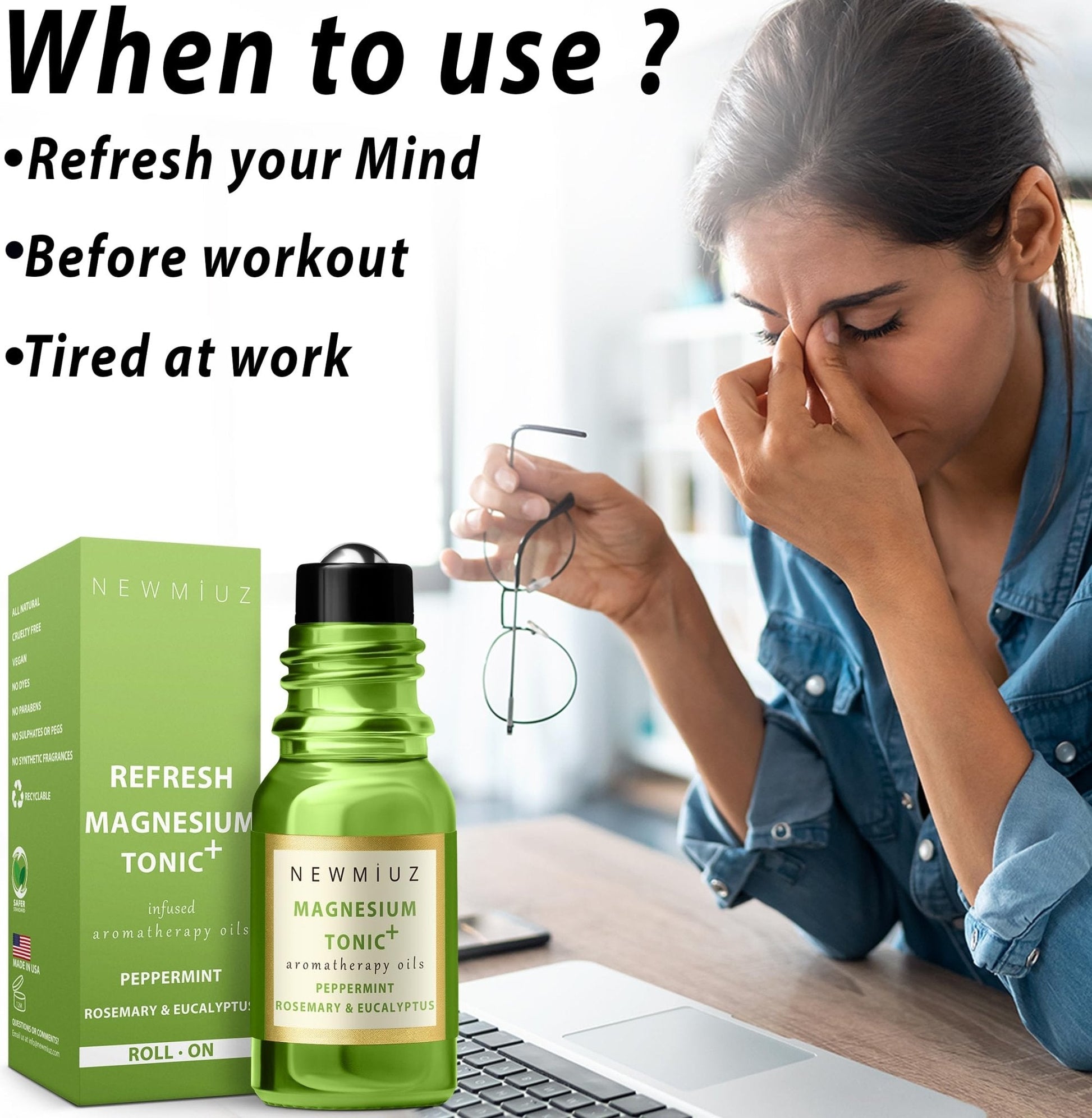 Headache Roll On Stick Peppermint Rosemary and Eucalyptus & Cleansing and Protect Juniper Berry White Sage with Nerolina Pack of 2 - Maple Wellness Supplements
