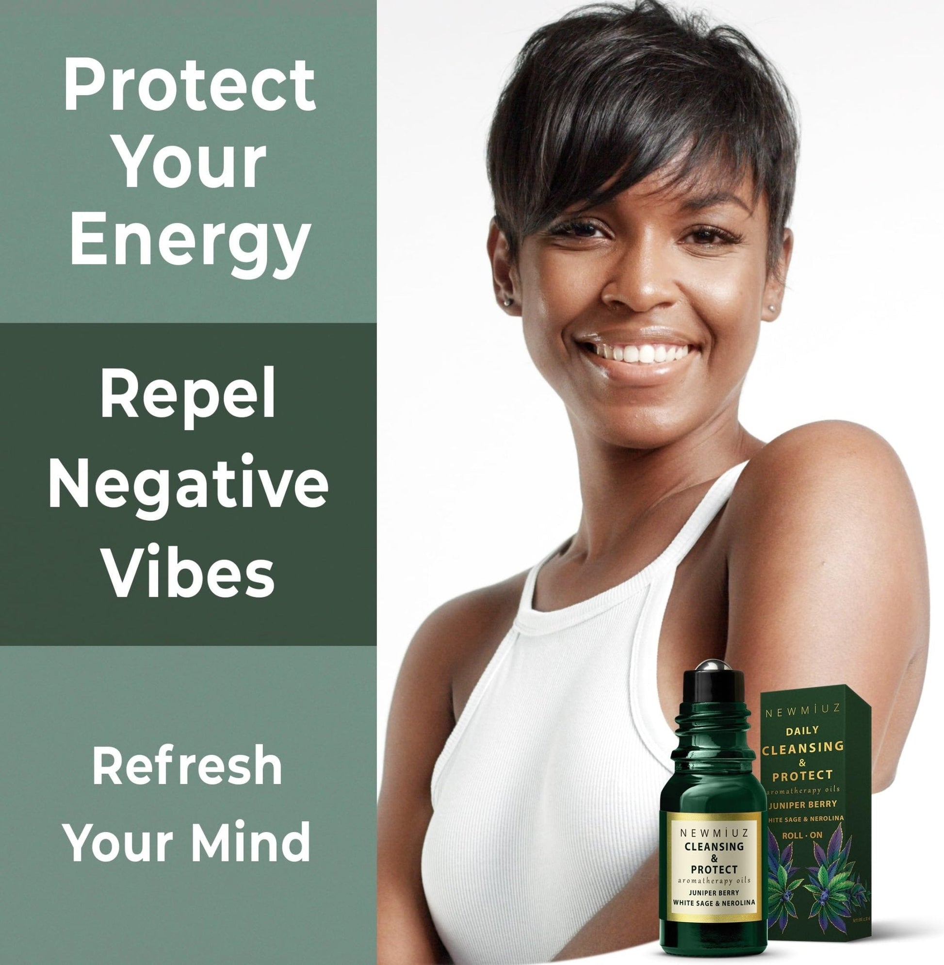 Headache Roll On Stick Peppermint Rosemary and Eucalyptus & Cleansing and Protect Juniper Berry White Sage with Nerolina Pack of 2 - Maple Wellness Supplements