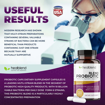 healblend Probiotic Caps Dietary Supplement Capsules, Probiotic for Women and for Men Digestive Health, Immune System Support, Non-GMO, Gluten-Free, 120 Veg Caps - Maple Wellness Supplements