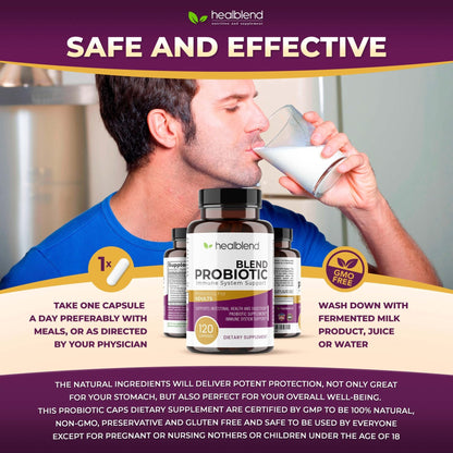 healblend Probiotic Caps Dietary Supplement Capsules, Probiotic for Women and for Men Digestive Health, Immune System Support, Non-GMO, Gluten-Free, 120 Veg Caps - Maple Wellness Supplements
