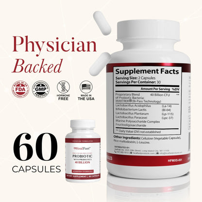 HealFast Physician Formulated Probiotic Supplement - 40 Billion CFU - Live Prebiotics and Probiotics for Men and Women - Probiotics for Gut Health - Non-GMO and Vegan - 30 Day Supply - Maple Wellness Supplements