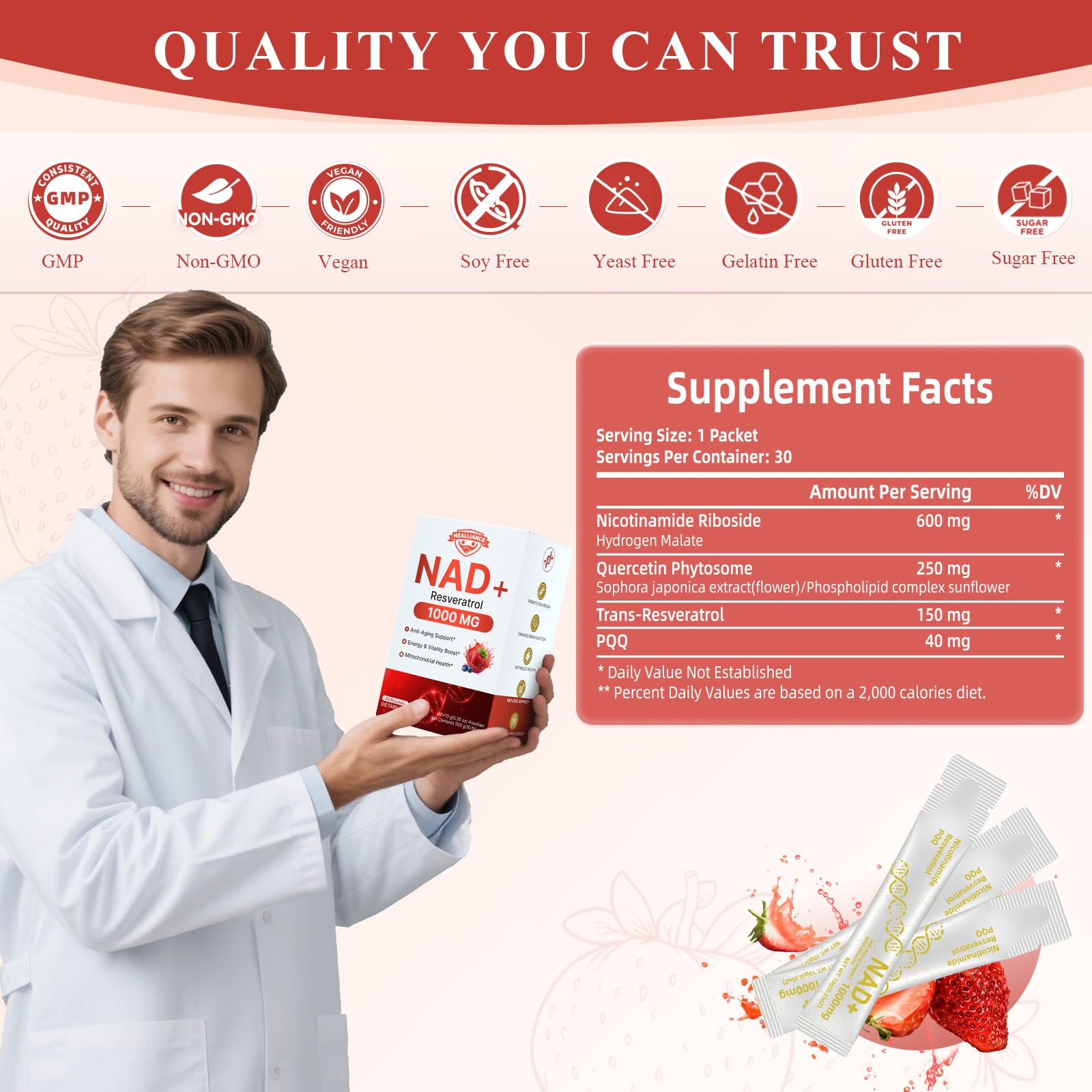 Healliance NAD+ Liquid Supplement 1000mg - Features Nicotinamide Riboside Resveratrol with PQQ for Targeted Healthy Aging and Cellular Energy Support, 30 Packets for Women and Men - Maple Wellness Supplements