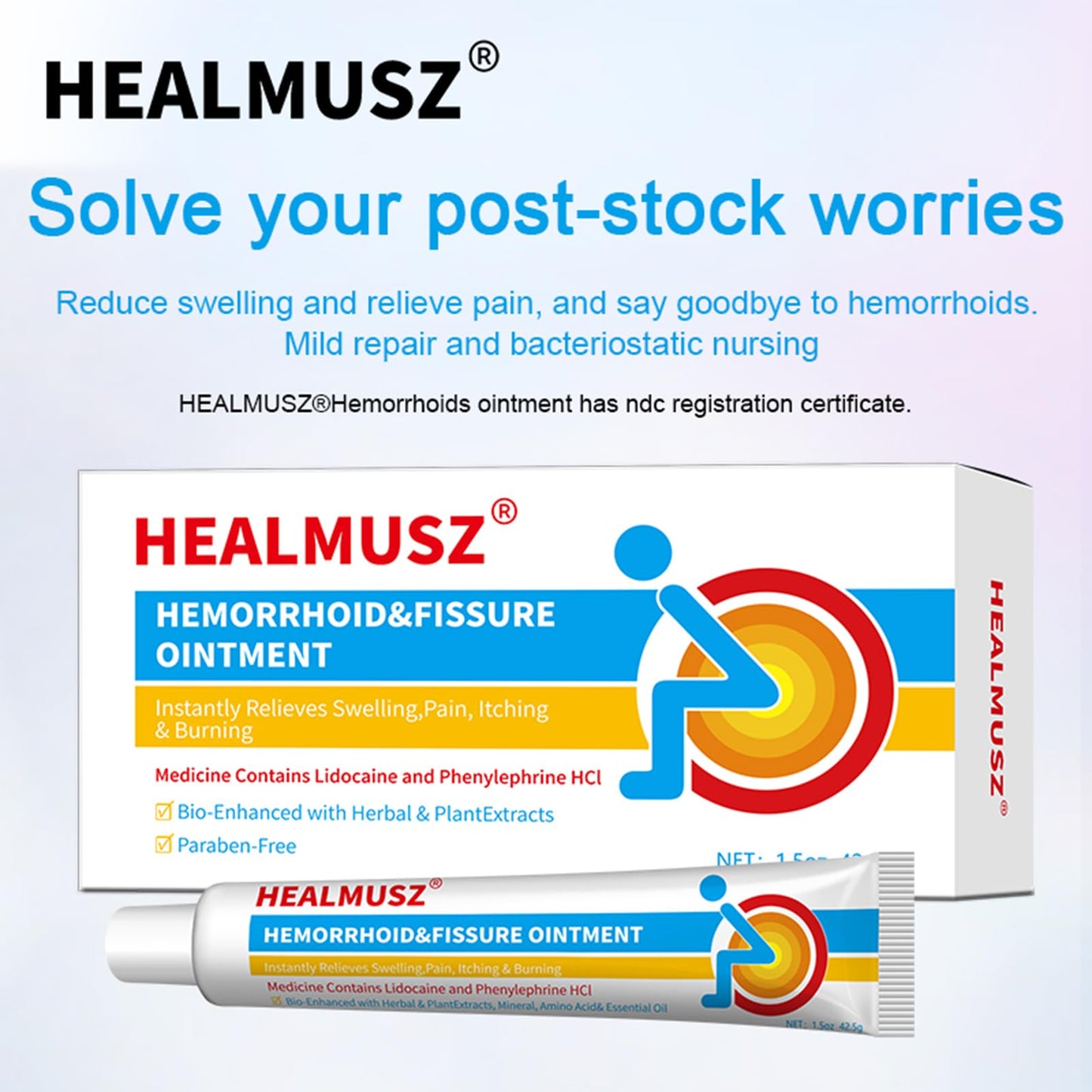 HEALMUSZ Hemorrhoid Fissure Ointment 1.5oz,Fast Relief for Pain, Swelling, Discomfort & Itching,Formulated with 4% Lidocaine and Phenylephrine HCI - Maple Wellness Supplements