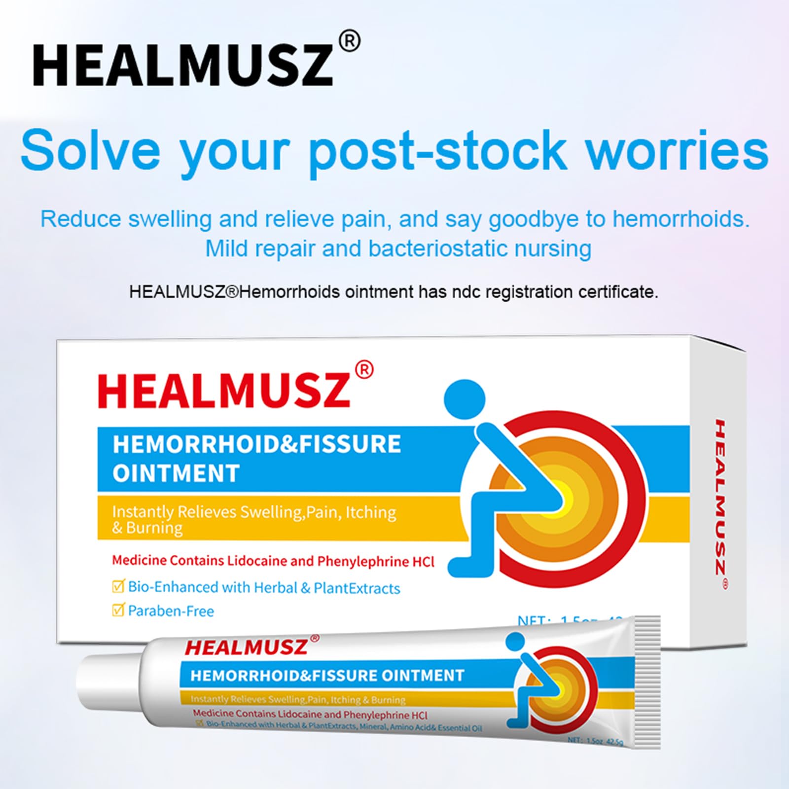 HEALMUSZ Hemorrhoid Fissure Ointment 1.5oz,Fast Relief for Pain, Swelling, Discomfort & Itching,Formulated with 4% Lidocaine and Phenylephrine HCI - Maple Wellness Supplements