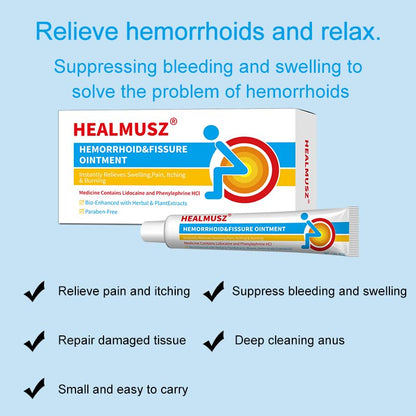 HEALMUSZ Hemorrhoid Fissure Ointment 1.5oz,Fast Relief for Pain, Swelling, Discomfort & Itching,Formulated with 4% Lidocaine and Phenylephrine HCI - Maple Wellness Supplements