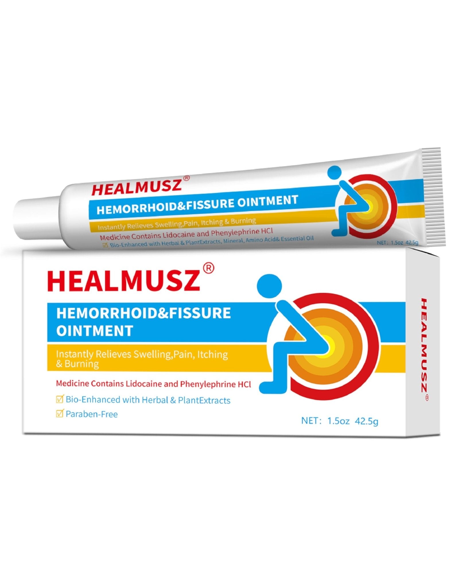HEALMUSZ Hemorrhoid Fissure Ointment– Hemorrhoid Treatment and Hemorrhoid Cream with Lidocaine and Phenylephrine HCI for Fast Acting Relief of Pain, Swelling, Discomfort, and Itching(1.5 oz) - Maple Wellness Supplements