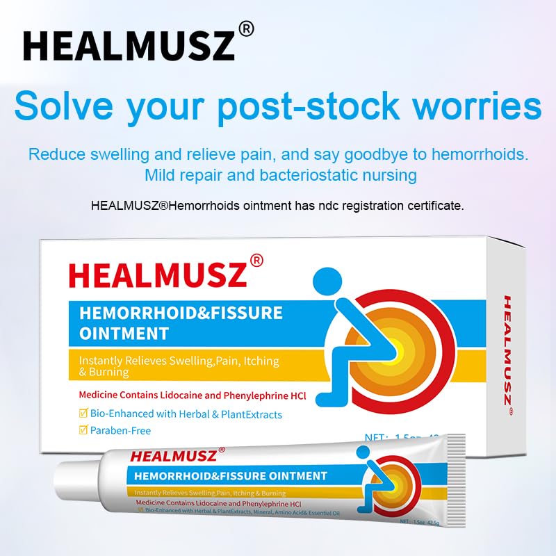 HEALMUSZ Hemorrhoid & Fissure Ointment,with 4% Lidocaine and Phenylephrine HCl,Fast Relief for Pain, Swelling, Discomfort & Itching | 1.5 oz - Maple Wellness Supplements